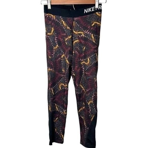 Nike Pro Dri-Fit Multi Color Bird Print Athletic Gym Yoga Leggings Size Small - Picture 1 of 11